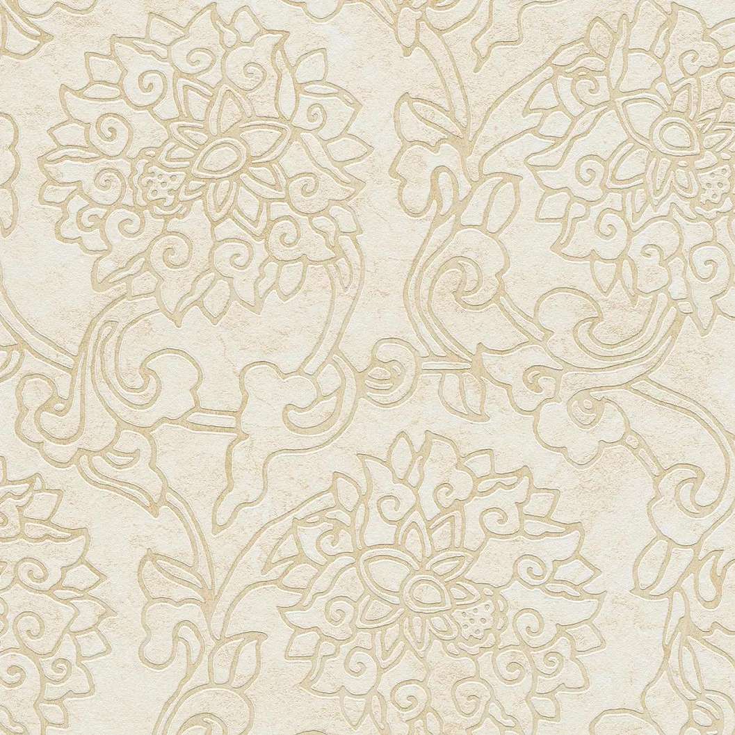Bézs krém stilizált virágmintás vlies design tapéta