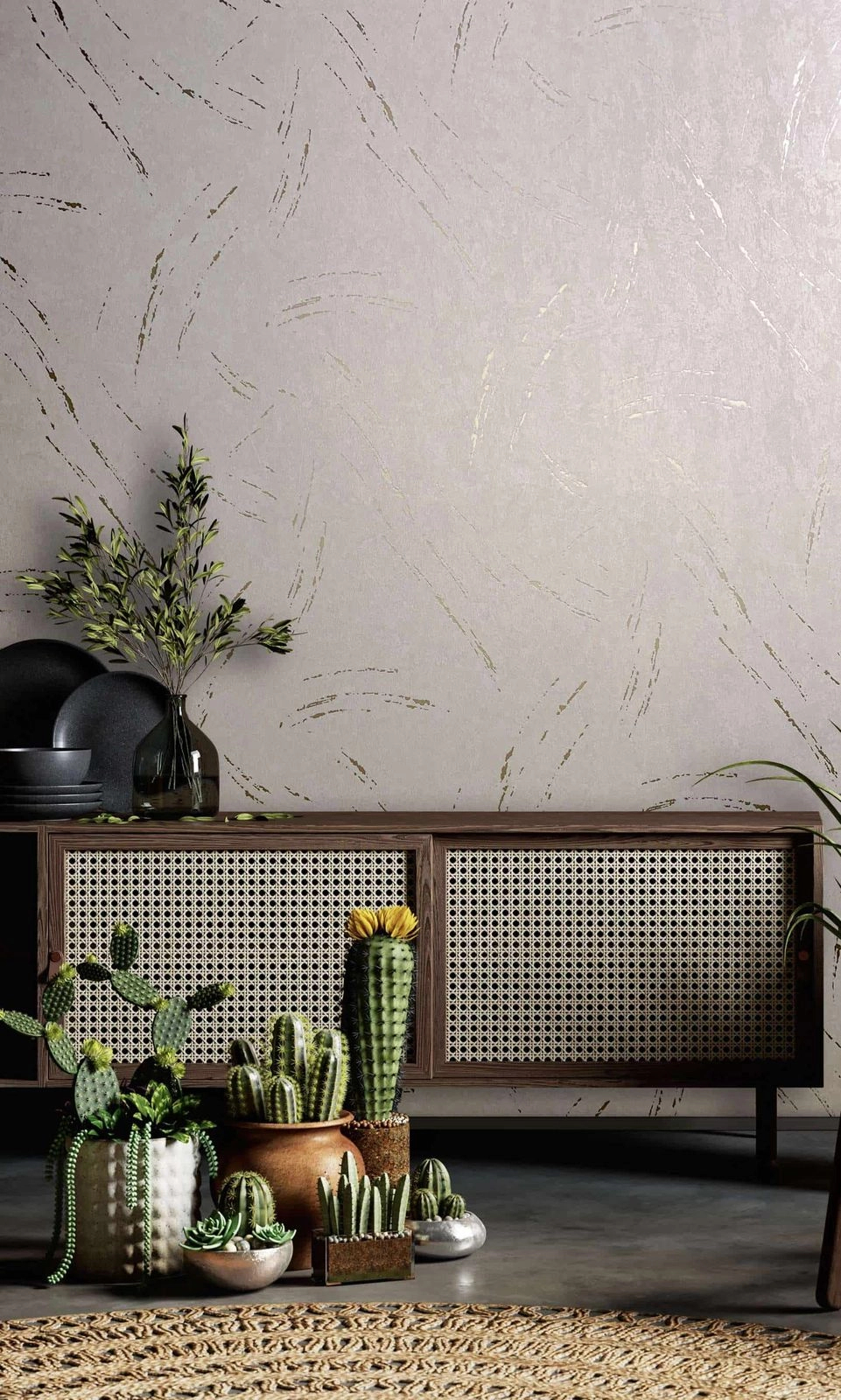 Bézs vinyl dekor tapéta pezsgőmetál mintával