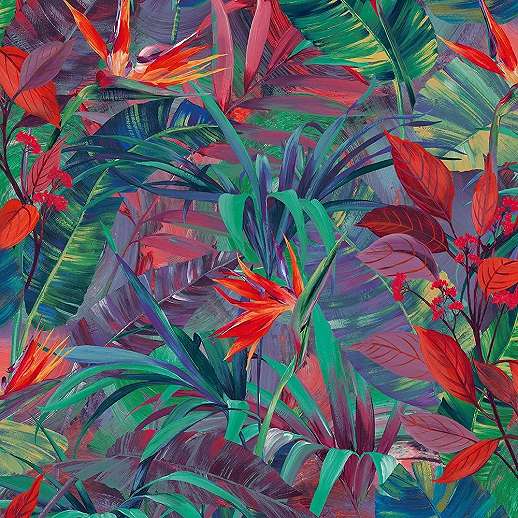 Bohém színes trópusi botanikus mintás vlies design tapéta