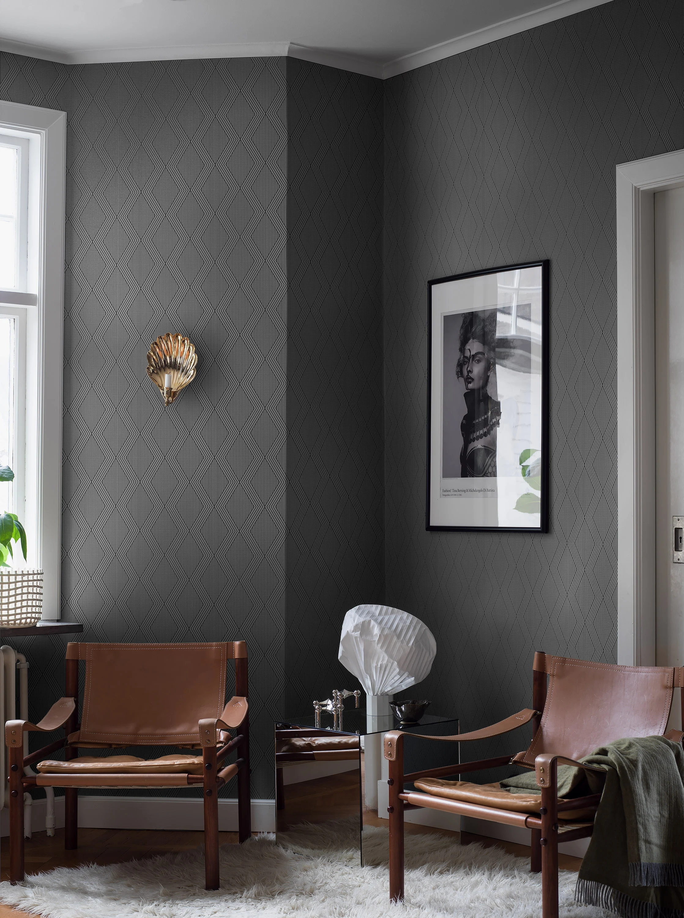 Boras tapéta geometrikus artdeco mintával fekete és ezüst színben