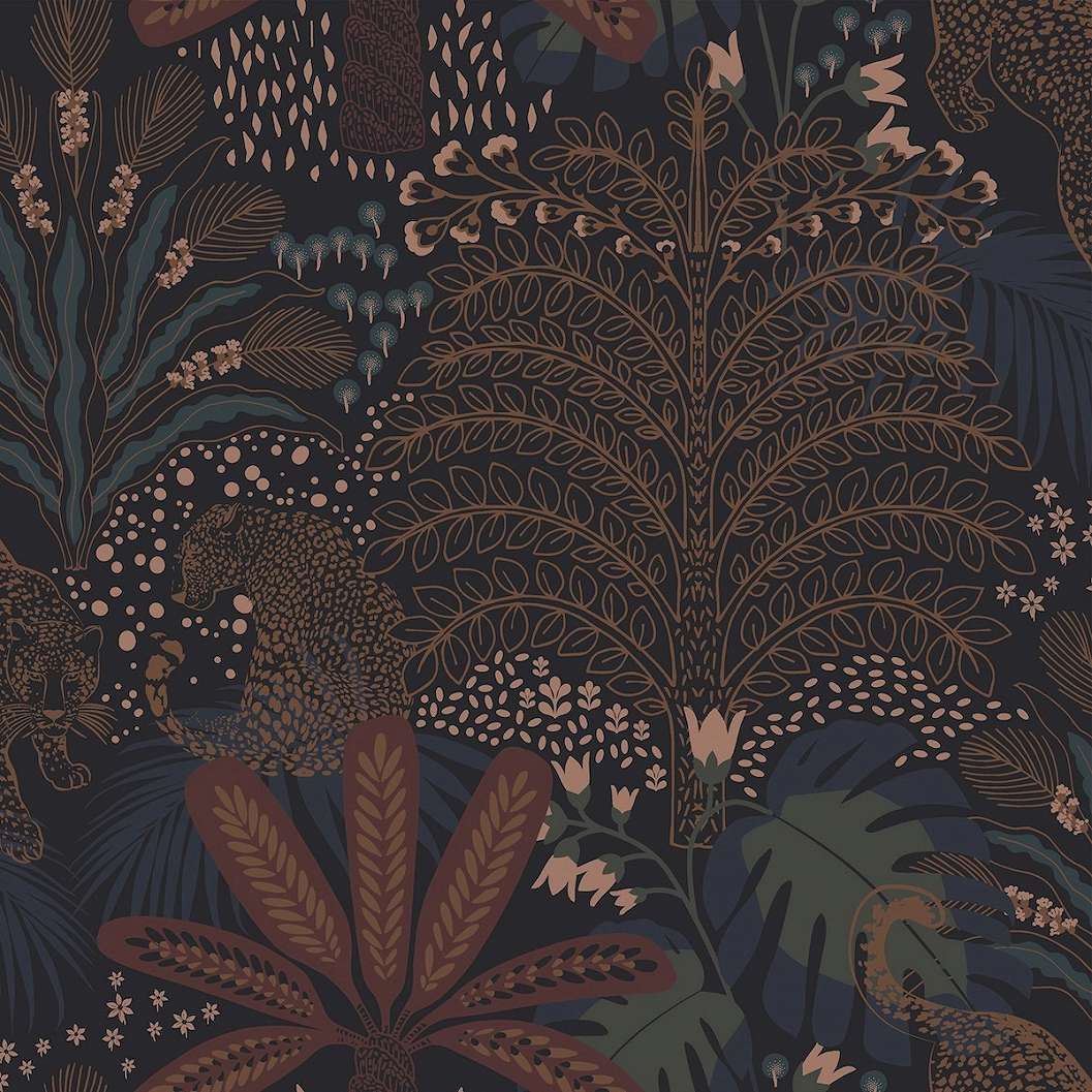 Botanikus mintás design tapéta fekete alapn rajzolt pálmafás mintával
