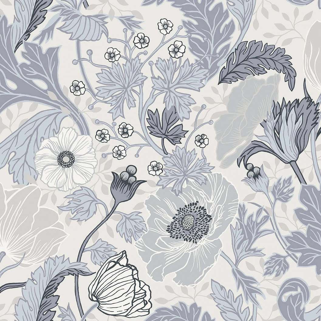 Brit country stílusú virág mintás kékes szürke design tapéta