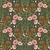 Brit country stílusú virágos és mókus mintás zöld, rózsaszín és barna színű design tapéta