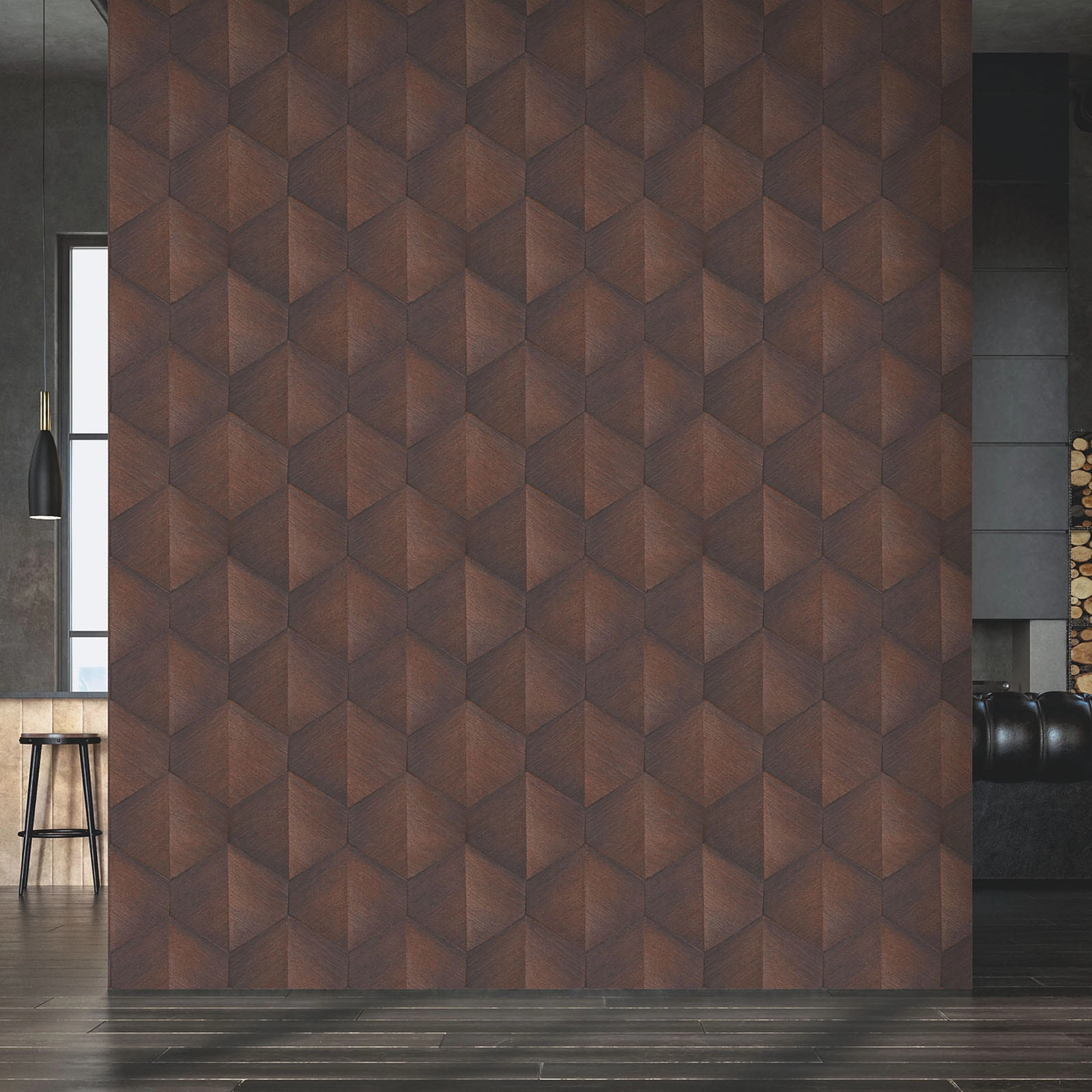 Bronz design tapéta modern geometrikus 3D hatású mintával mosható vinly