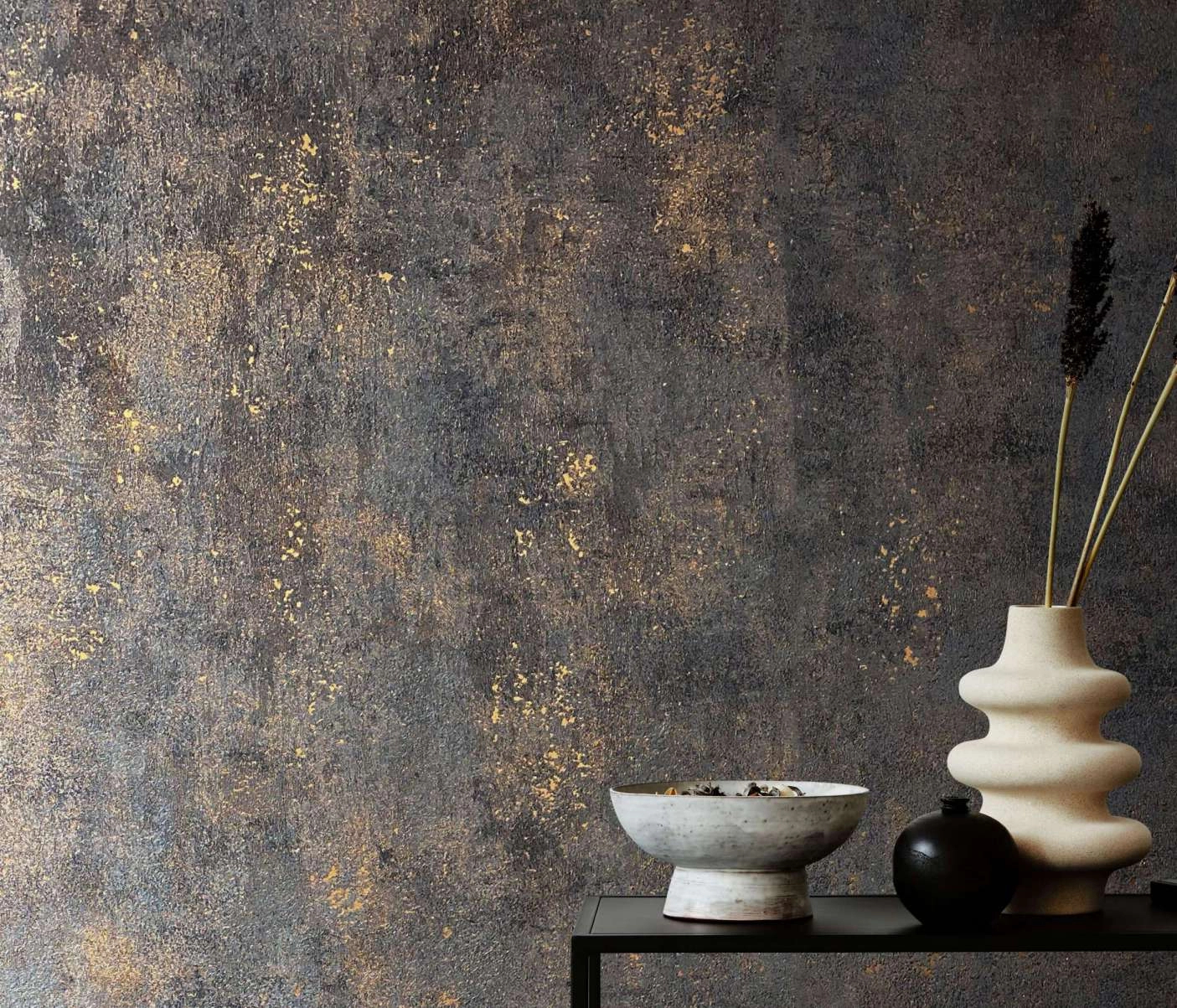 Bronz és antracit design tapéta betonhatású koptaott mintával vinyl mosható
