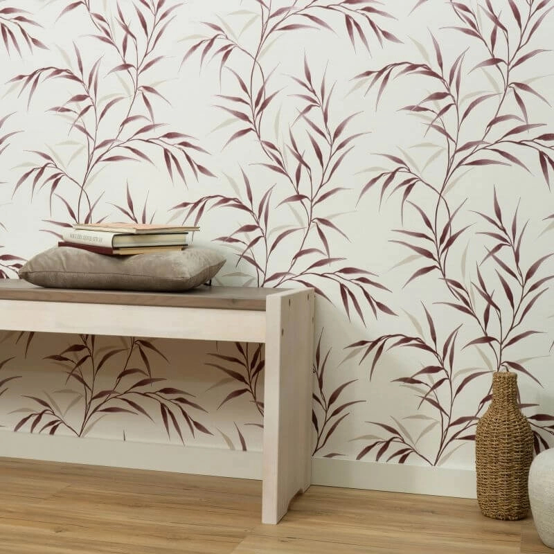 Burgundi vörös levél mintás design tapéta