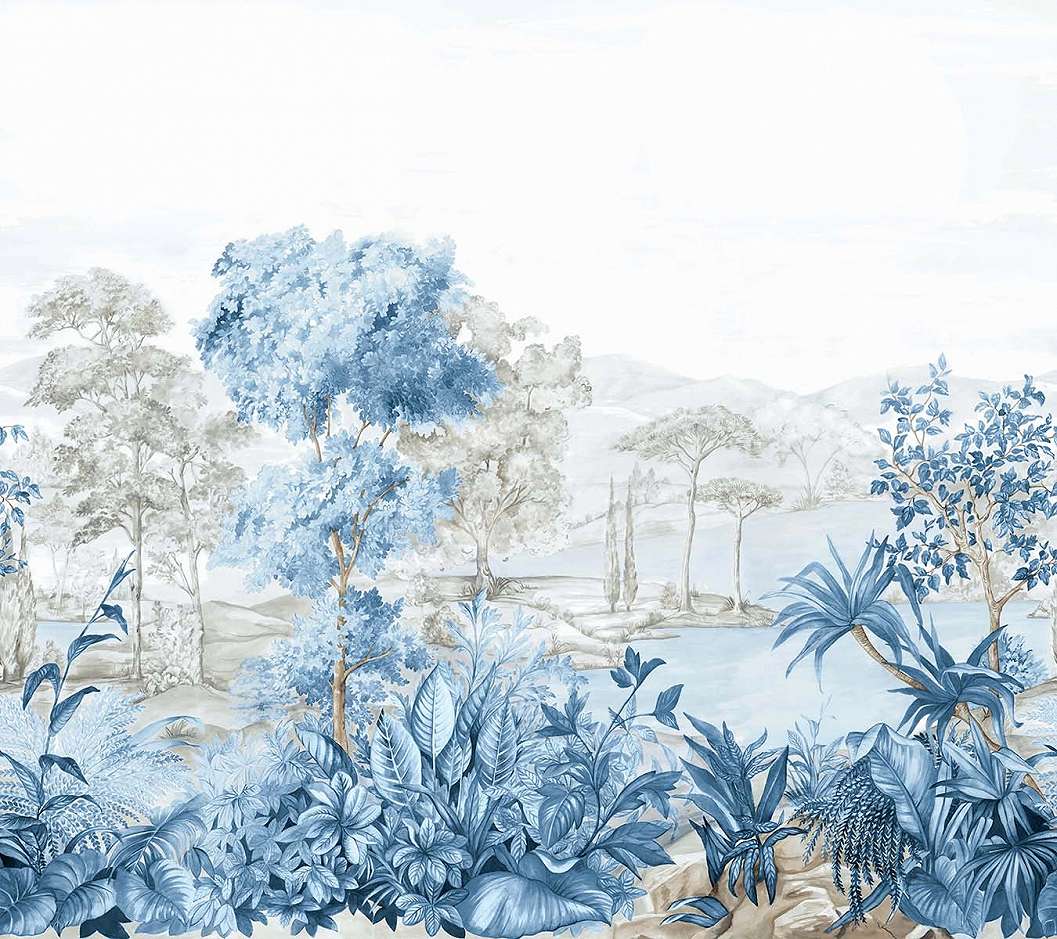 Carl Robinson posztertapéta festett hatású kék szürke tájkép mintával