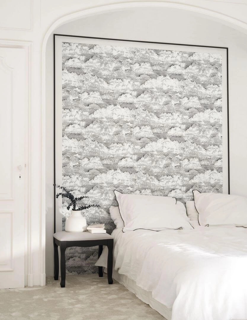 Casadeco design tapéta skicc rajz stílusú felhő mintával feket fehér színvilágban