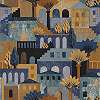 Casamance luxus tapéta borostyán kék színben mediterrán város mintával