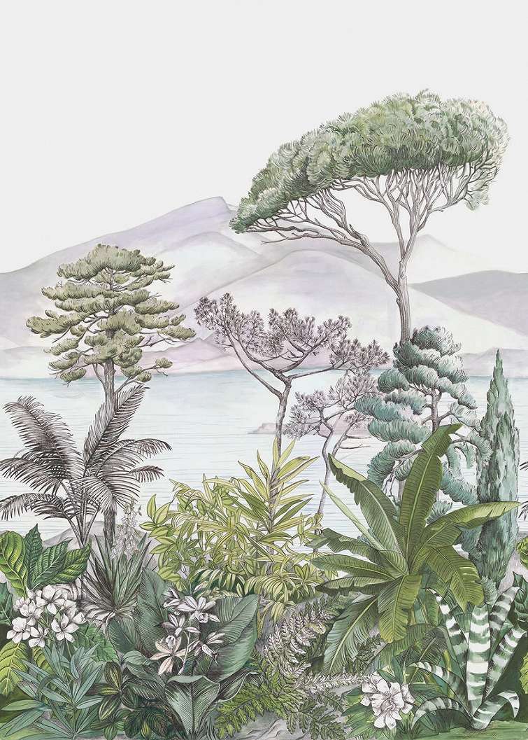 Caselio poszter tapéta trópusi botanikus tájképes mintával rajzolt stílusban