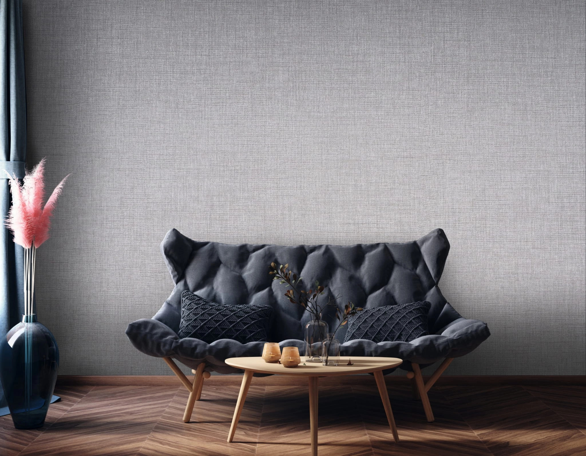 Construct vinyl textil mintás szállodai design tapéta sötét szürke színben