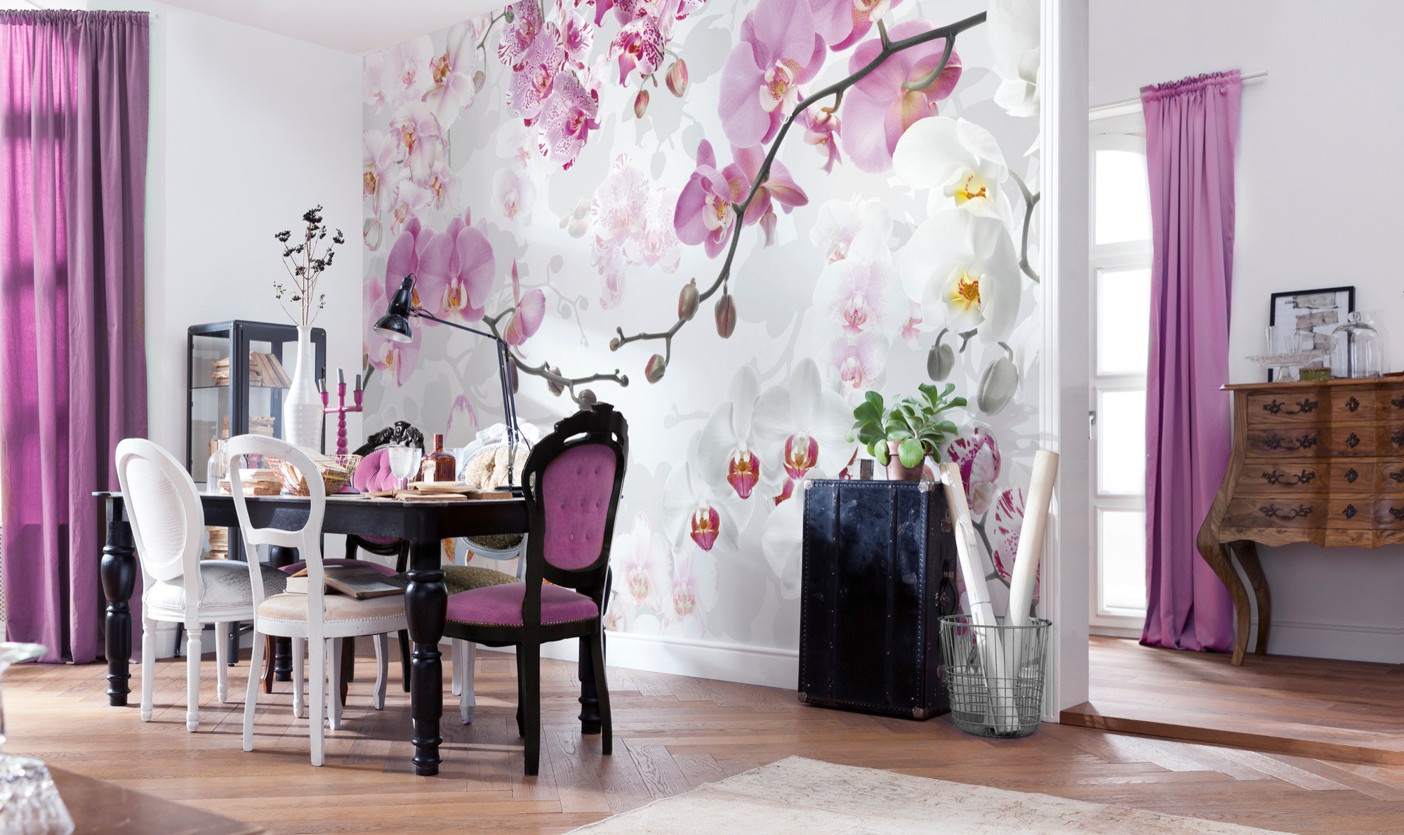 Csábító színes rózsaszín orchidea virágmintás fali poszter