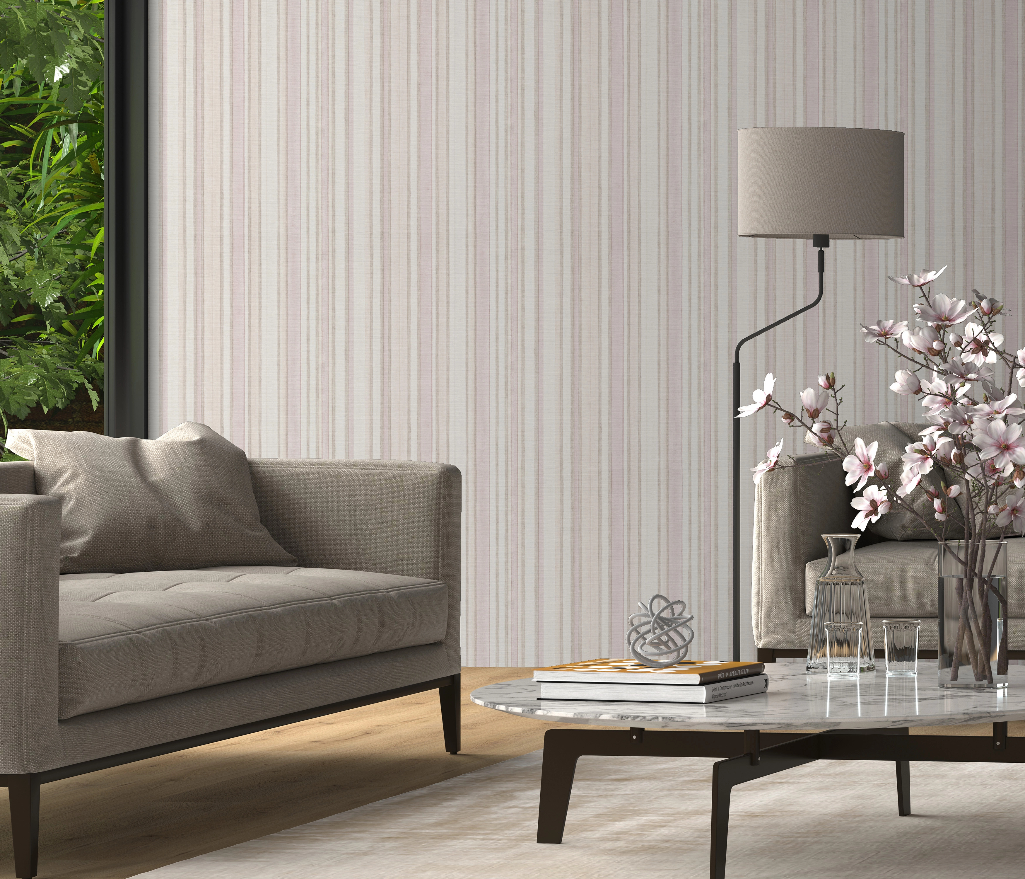 Csíkos mintás halvány rózsaszín színvilágú design tapéta