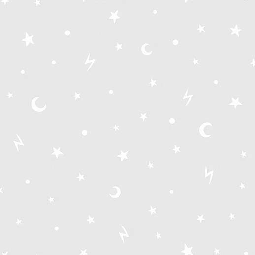Csillagok és félhold mintás szürke tapéta gyerekszobába