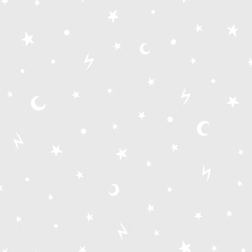 Csillagok és félhold mintás szürke tapéta gyerekszobába