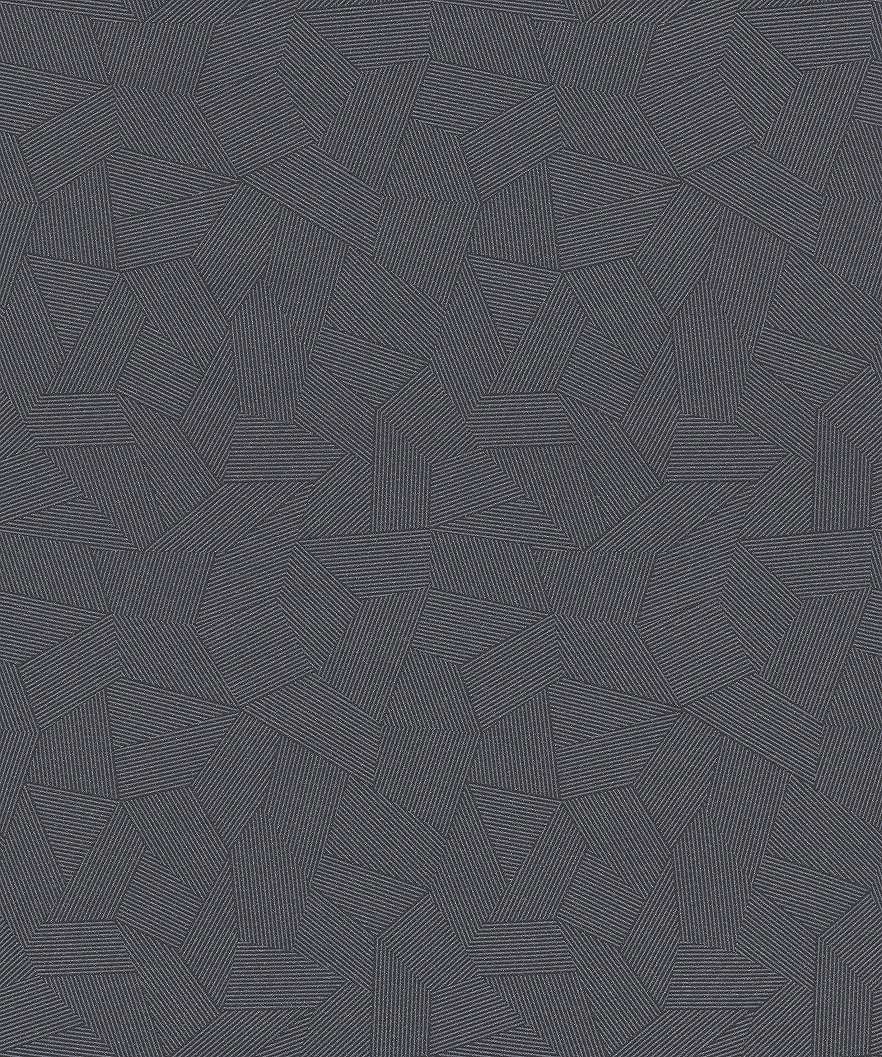 Csillogó felületű modern tapéta fekete-ezüst színvilágban geometrikus mintával