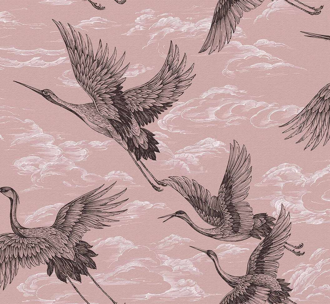 Daru madár mintás orientális tapéta rózsaszín színben