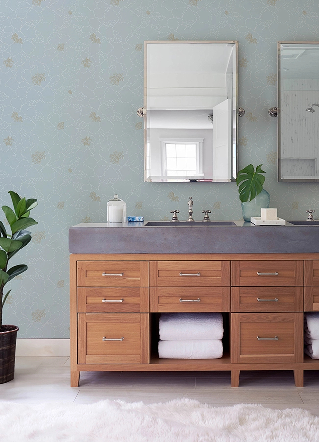 Dekor tapéta acélkék virág mintával