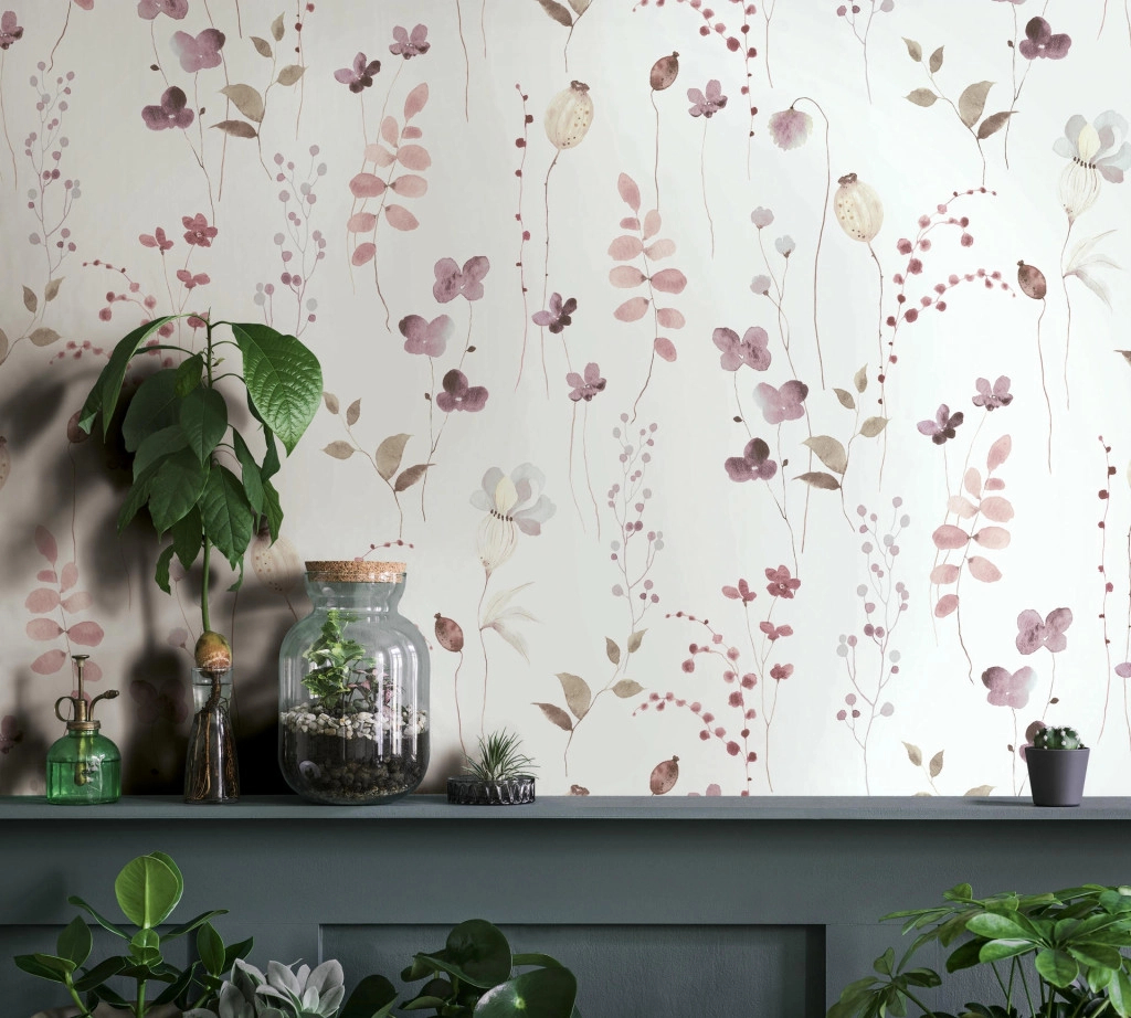 Dekor tapéta akvarell mákvirág mintával lila színben