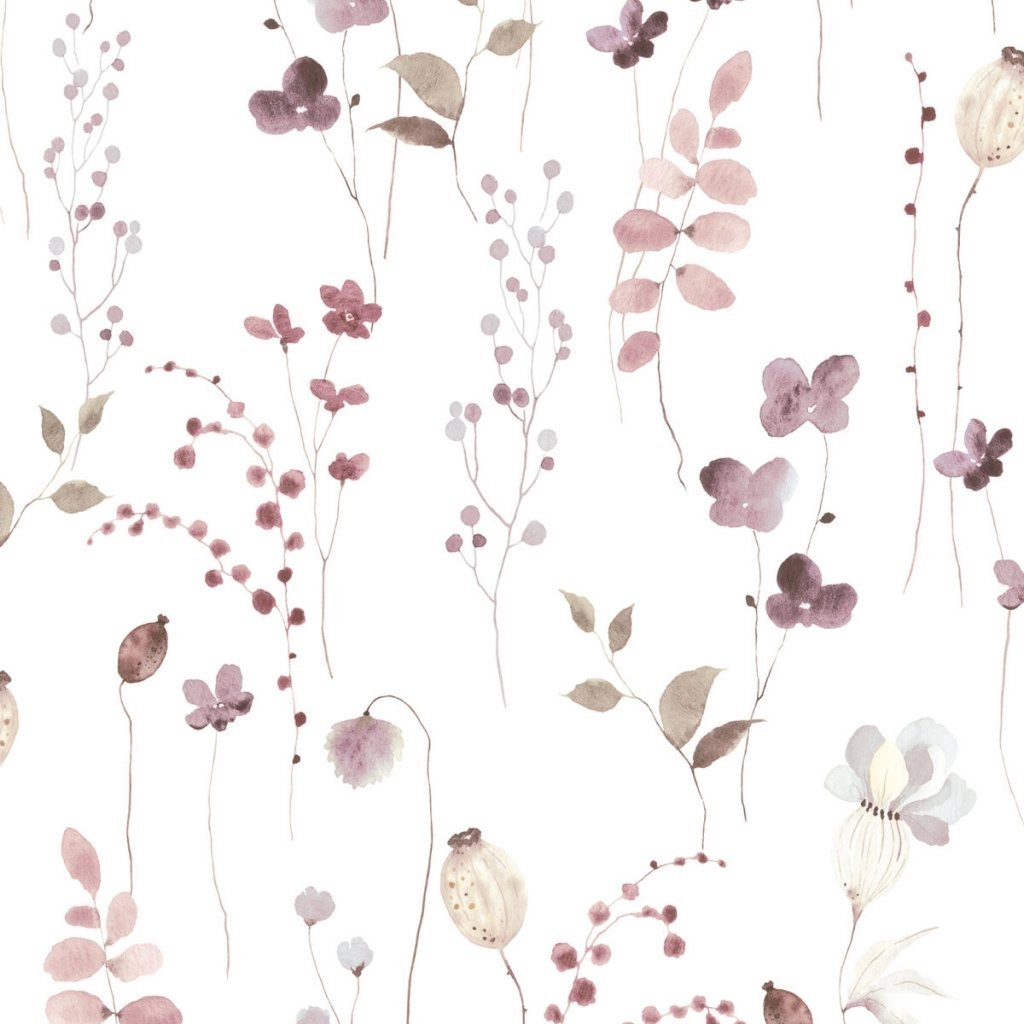 Dekor tapéta akvarell mákvirág mintával lila színben
