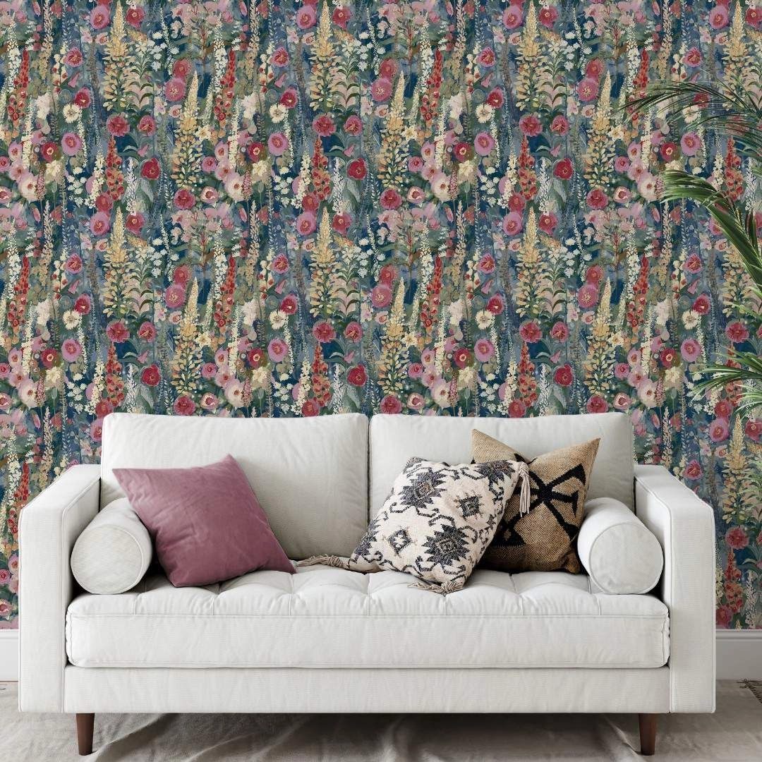 Dekor tapéta akvarell színes virágos mintával