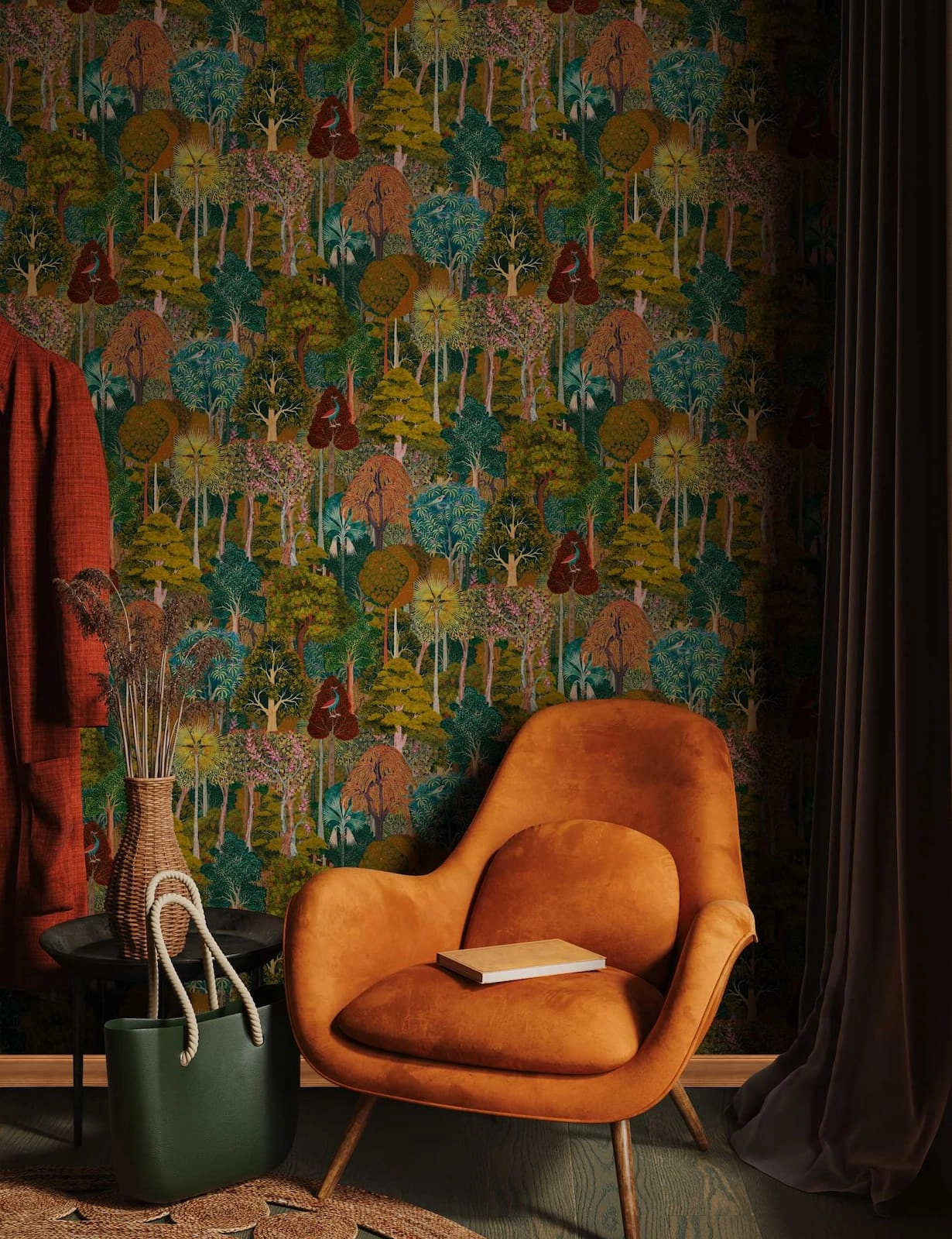 Dekor tapéta angol stílusú botanikus és madár mintával