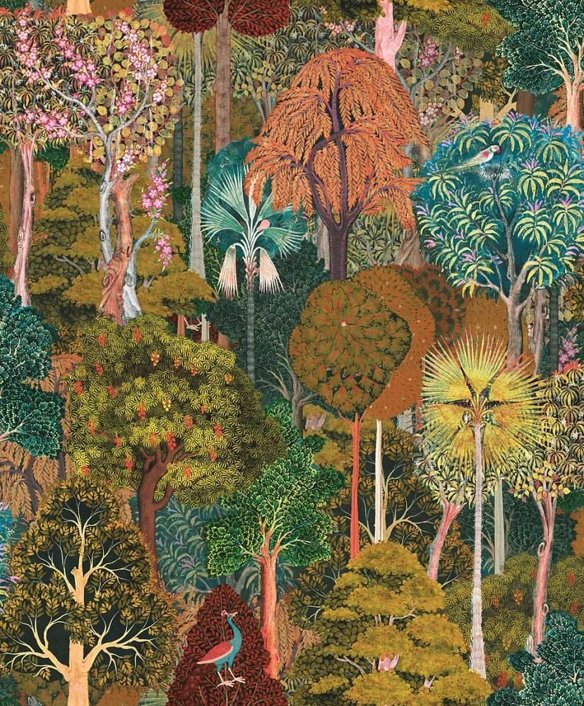 Dekor tapéta angol stílusú botanikus és madár mintával