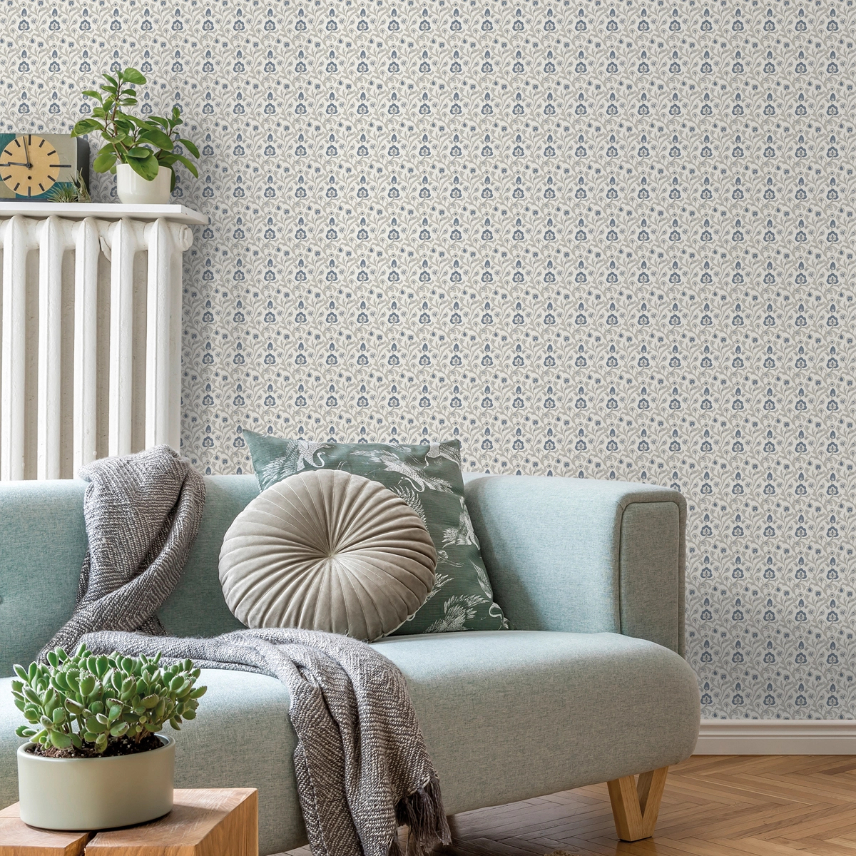 Dekor tapéta apró virág mintával kék színben