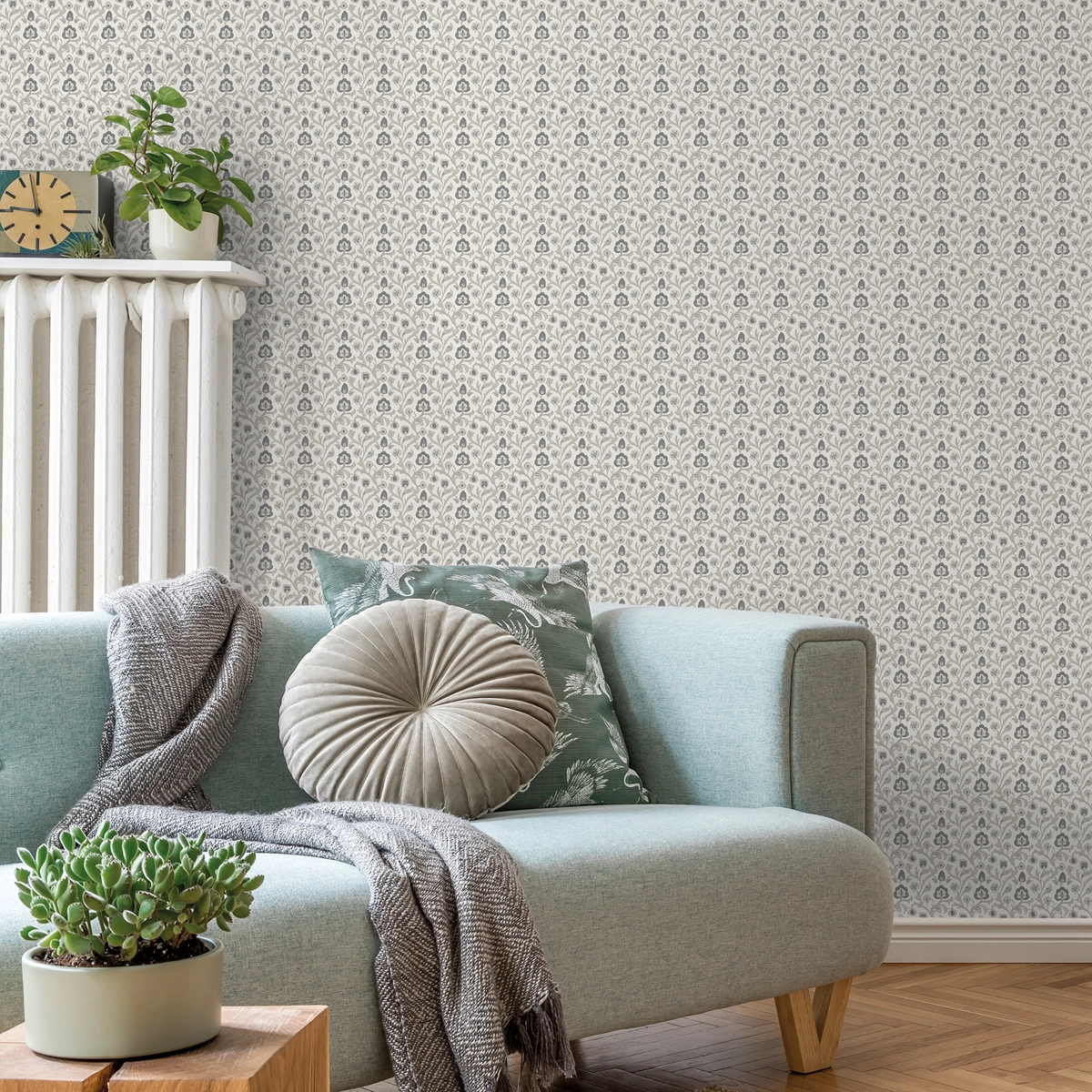 Dekor tapéta apró virág mintával szürke színben