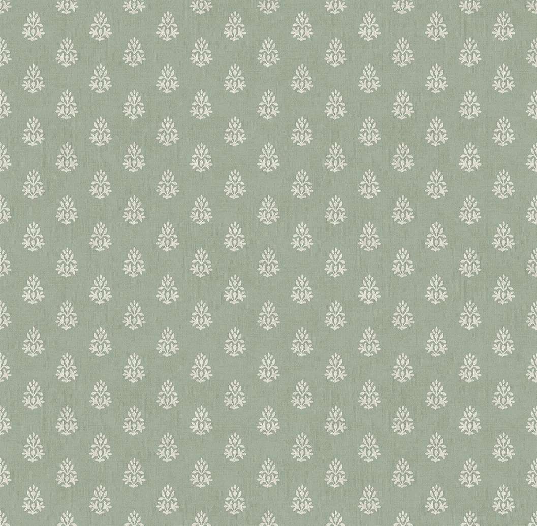 Dekor tapéta apró virág sziluett mintával zöld színben