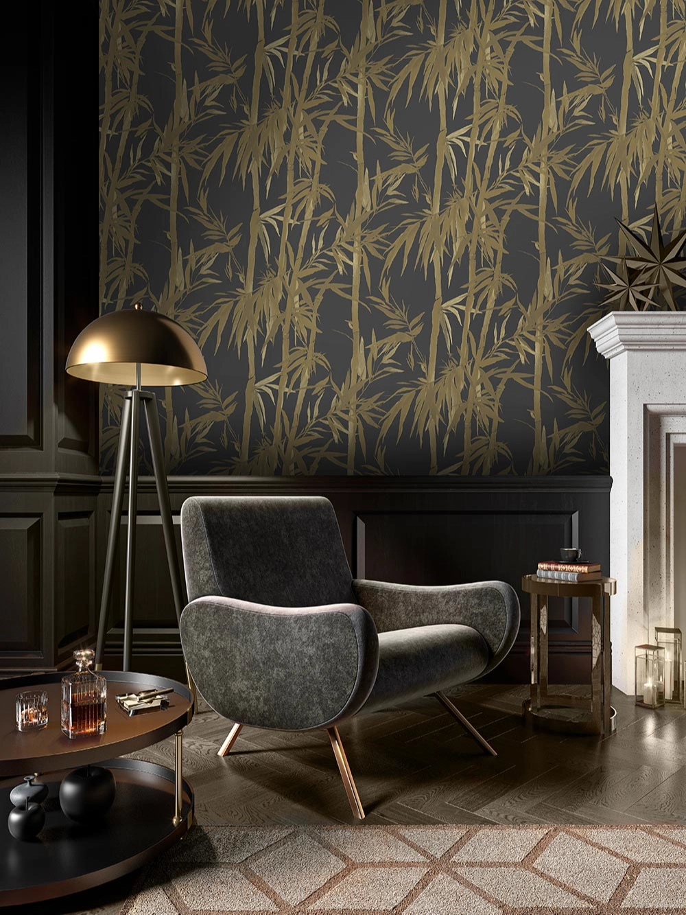 Dekor tapéta bambusz mintás tapéta arany és fekete színben