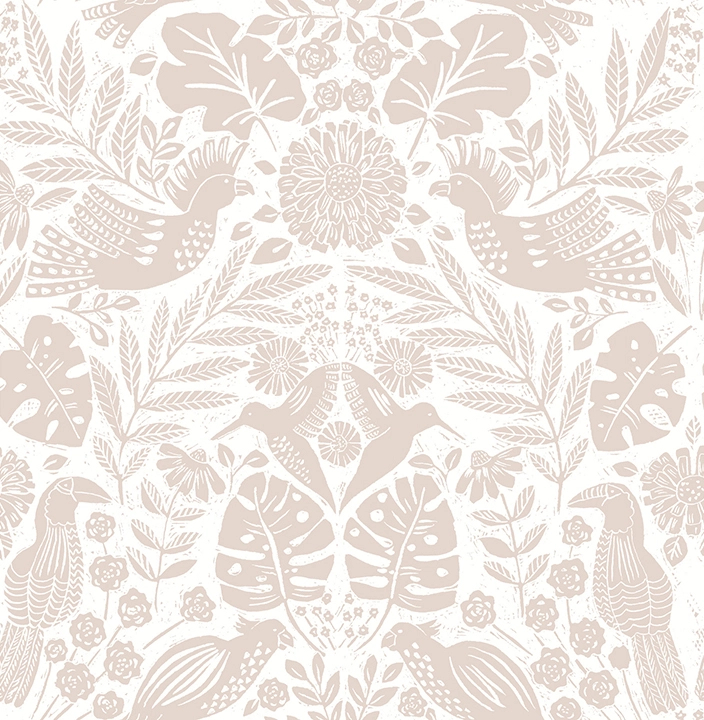 Dekor tapéta beige virág és madár sziluett mintával