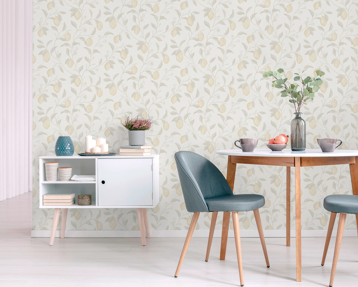 Dekor tapéta citrom mintával beige színben