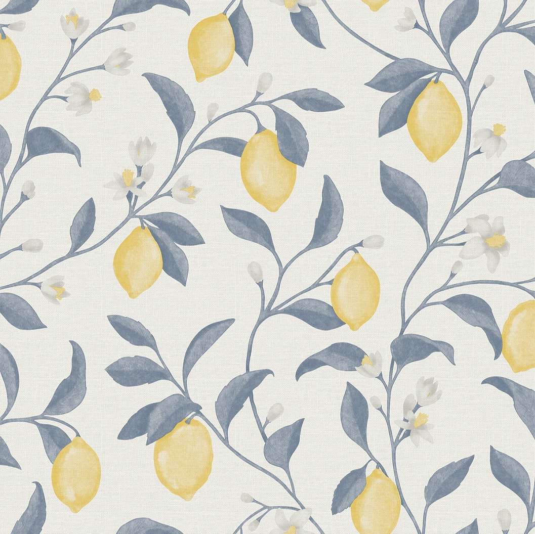 Dekor tapéta citrom mintával kék színben