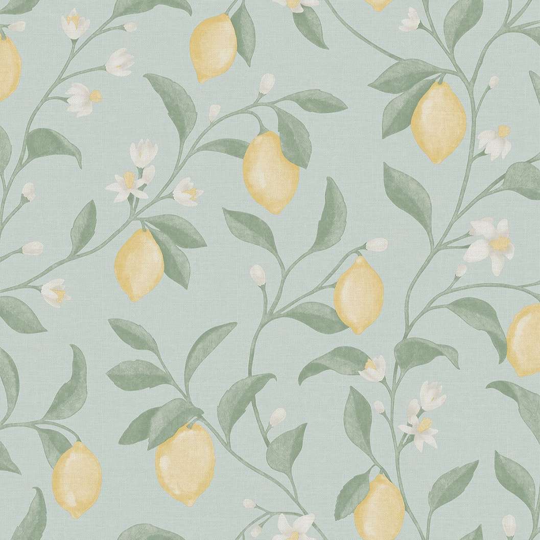 Dekor tapéta citrom mintával világoskék színben