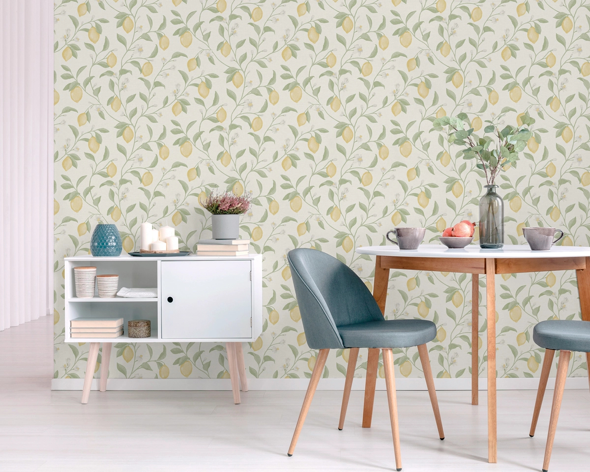 Dekor tapéta citrom mintával zöld színben