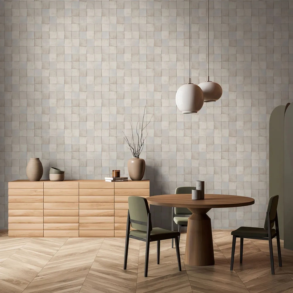 Dekor tapéta csempe mintával beige színben