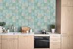 Dekor tapéta csempe mintával türkiz színben