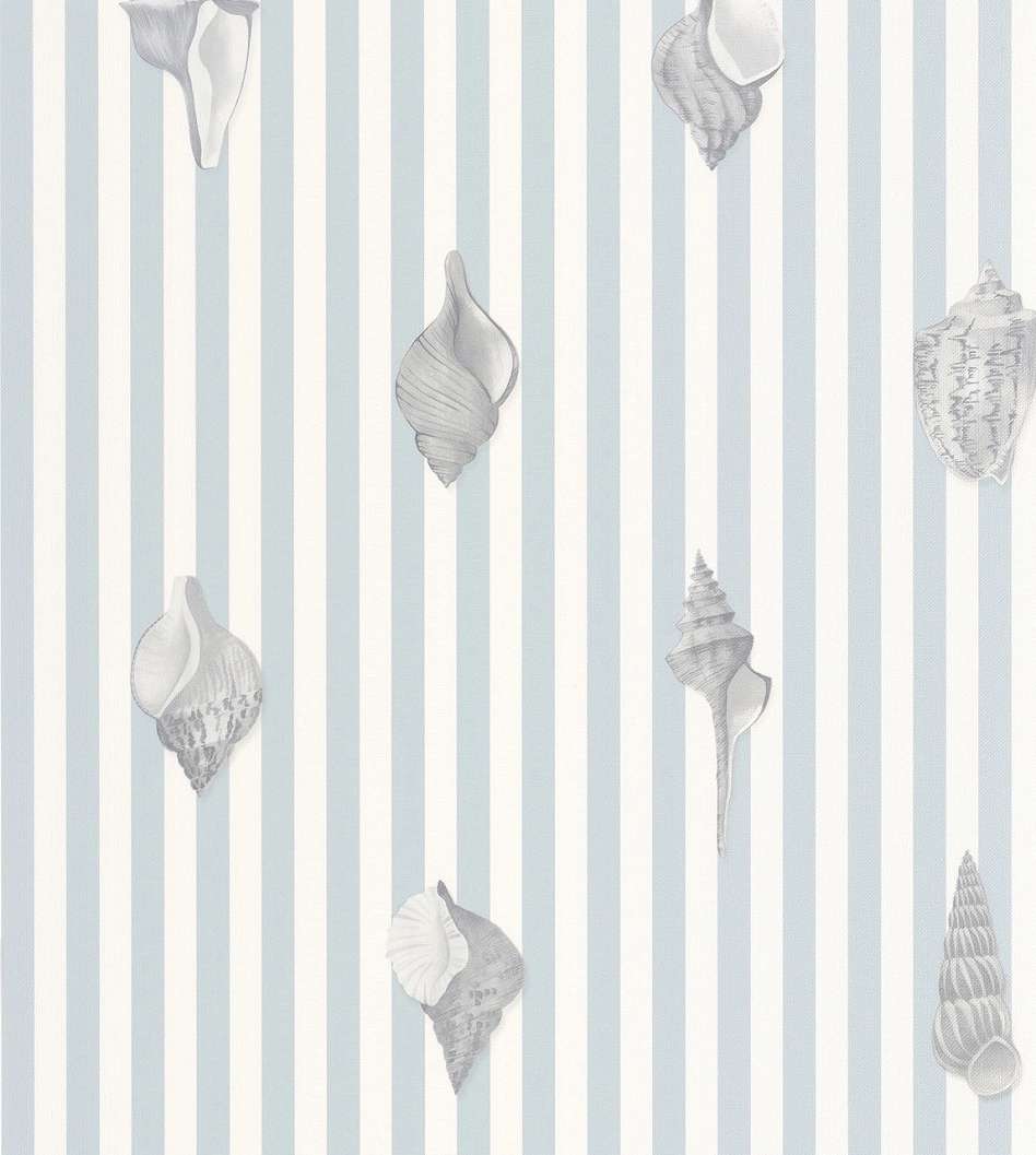 Dekor tapéta csigaházak csíkos mintával kék színben