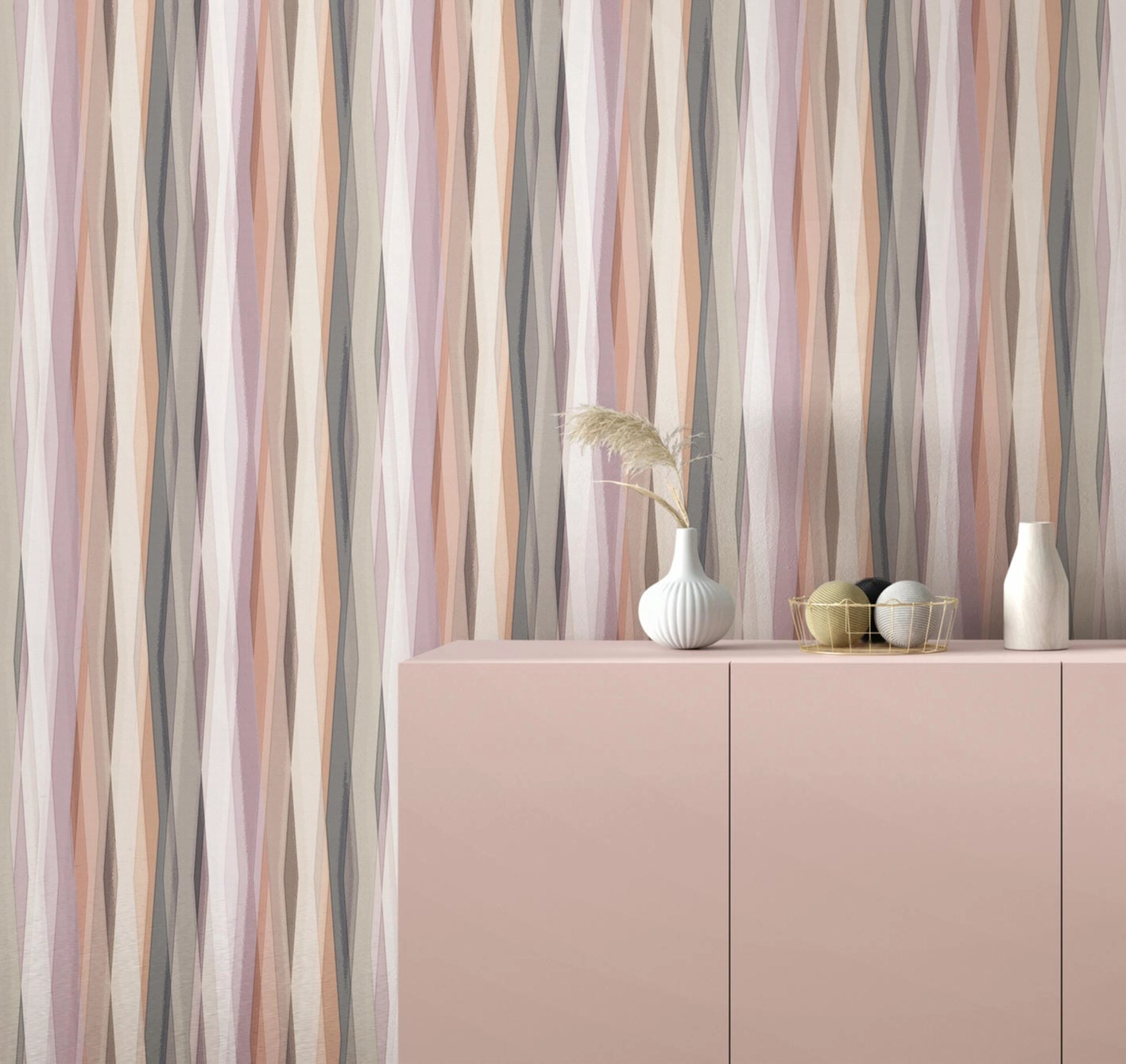 Dekor tapéta csíkos mintával barack és lila színben