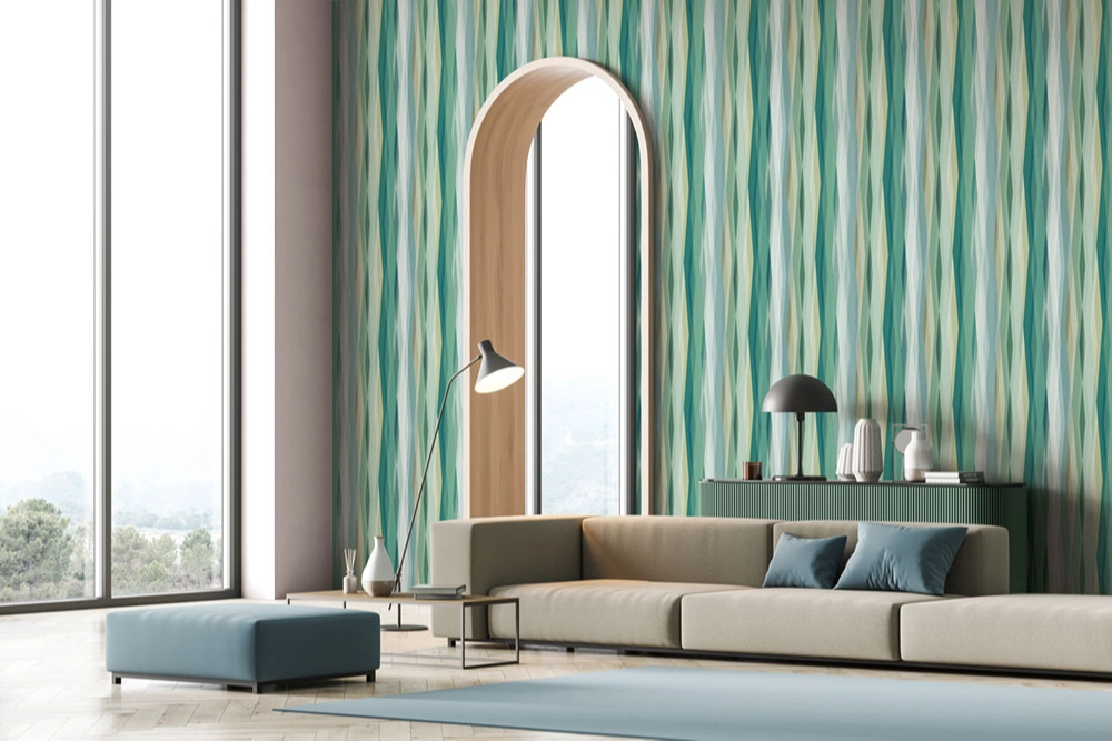 Dekor tapéta csíkos mintával zöld színben