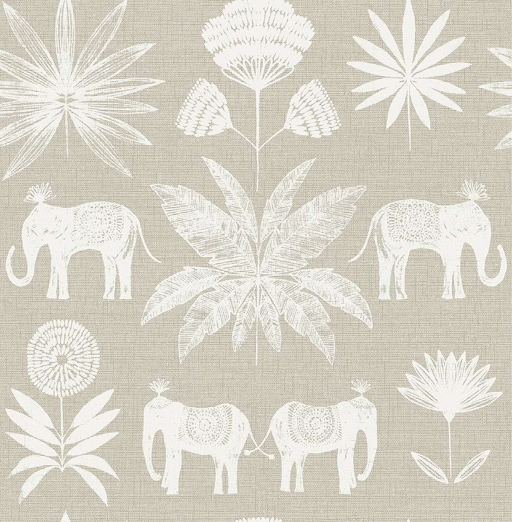 Dekor tapéta egzotikus elefánt pálmafa mintával textil hatású alapon
