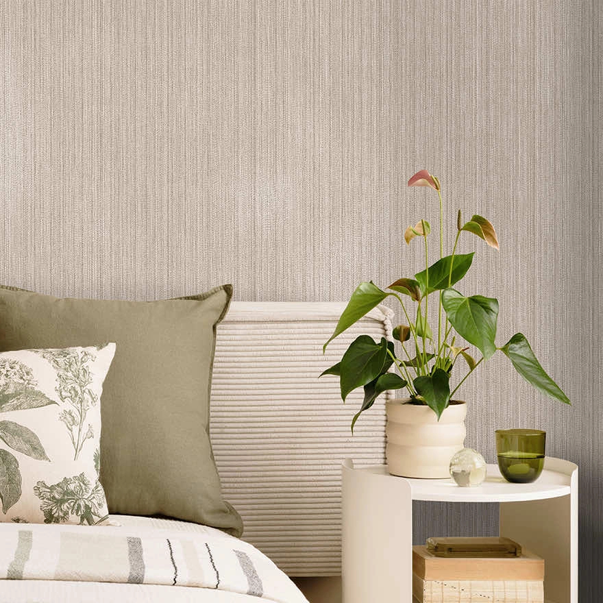 Dekor tapéta elegáns fényes ezüst és beige csíkos szövet mintával