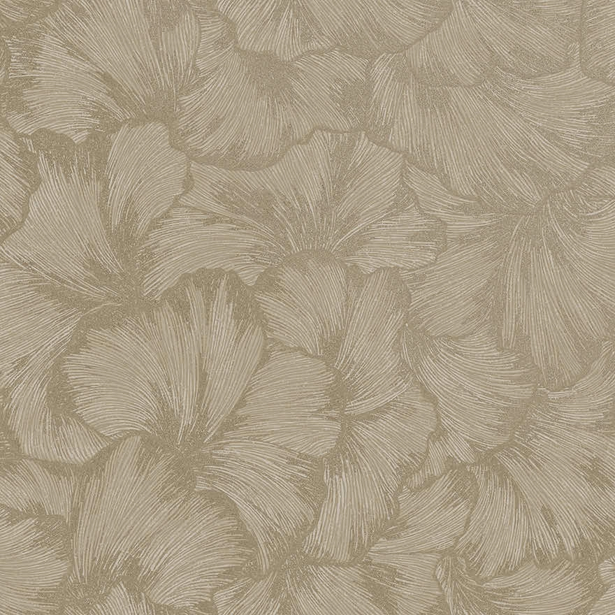 Dekor tapéta elegáns gingko levél mintával beige és arany metálos hatással