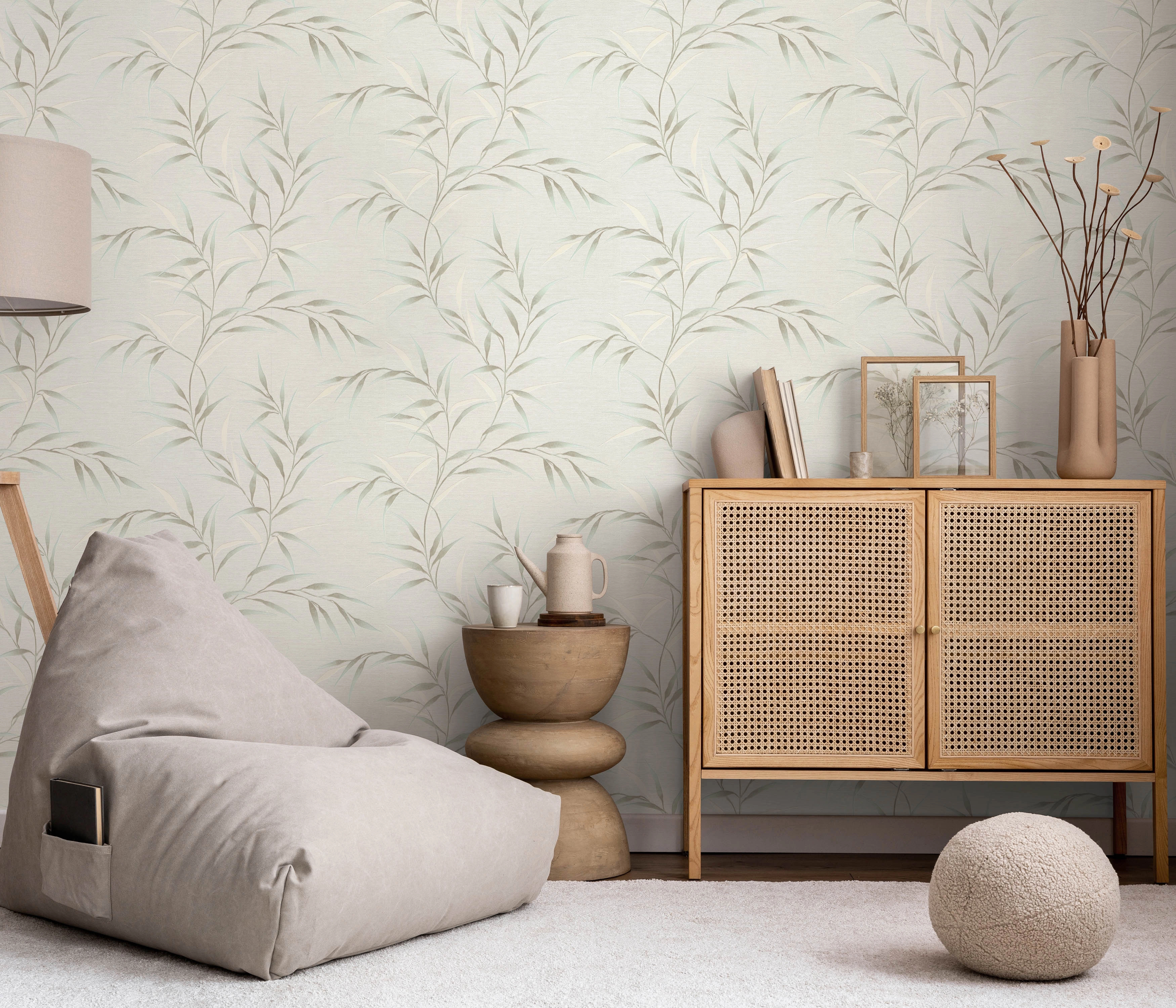 Dekor tapéta elegáns levél mintával fehér beige színekkel