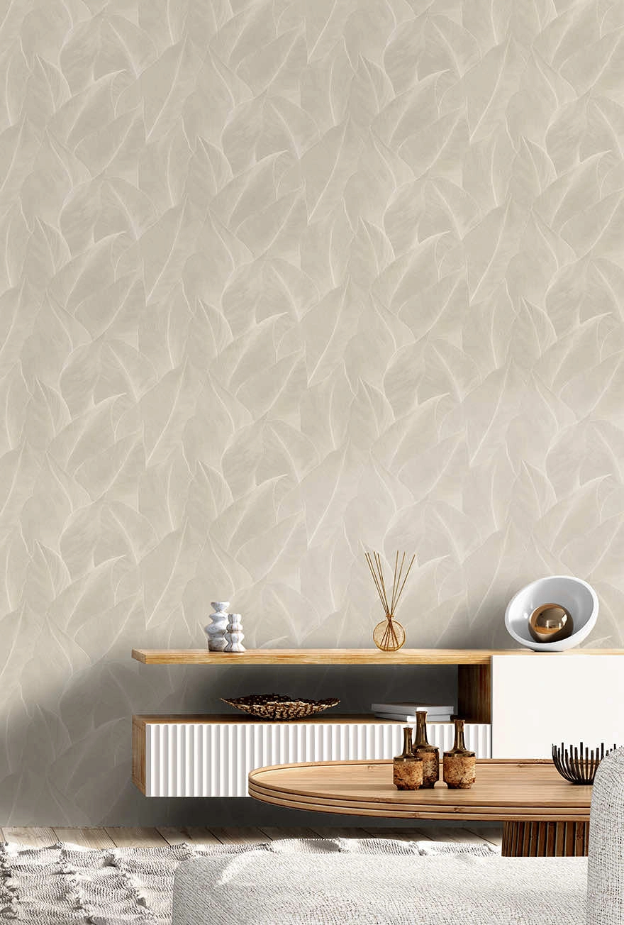 Dekor tapéta elegáns taupe színű levél mintával