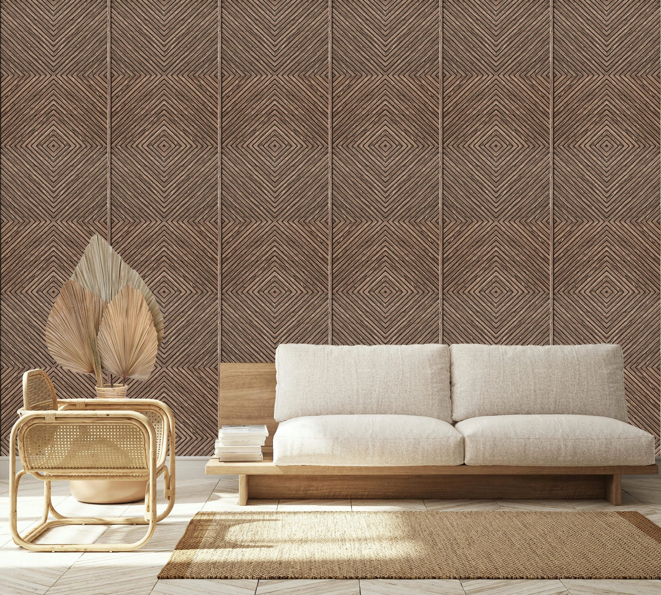 Dekor tapéta fahatású díszléc rombusz mintával barna színben