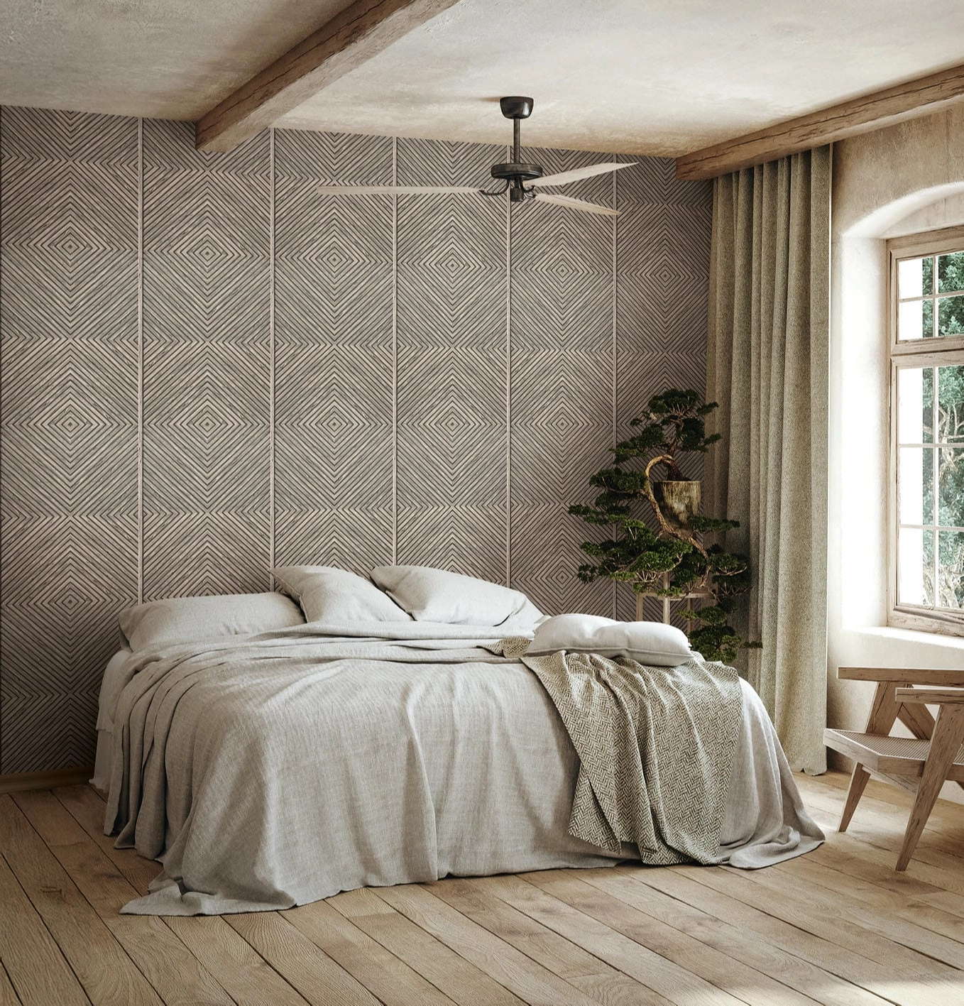 Dekor tapéta fahatású díszléc rombusz mintával krém színben