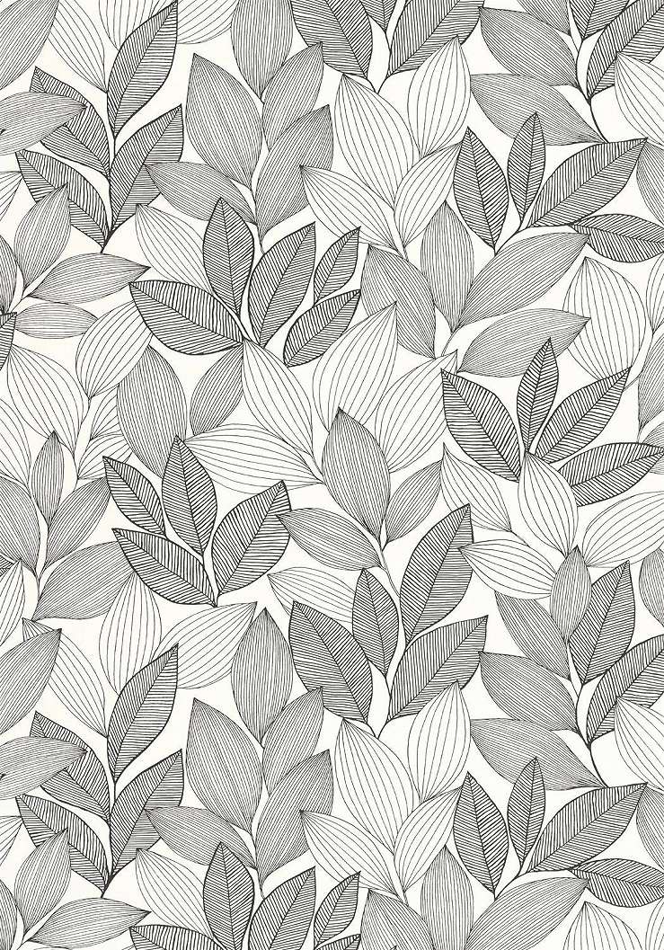 Dekor tapéta falevél mintával fekete-törtfehér színben