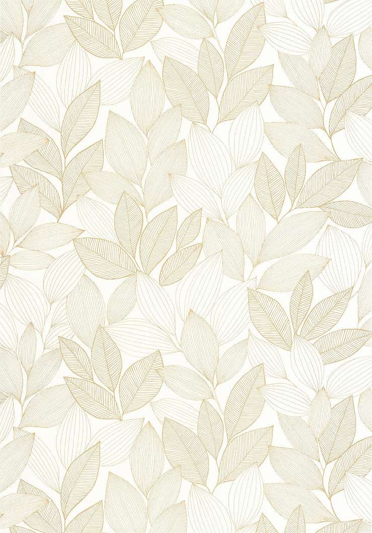 Dekor tapéta falevél mintával fémes arany-krém színben